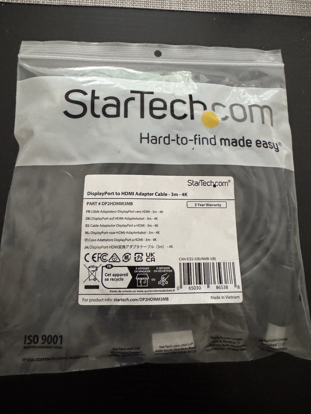 STARTECH DisplayPort to HDMI Adapter Cable - 3 m (10 ft.) - 4K 30Hz DP2HDMM3MB 
