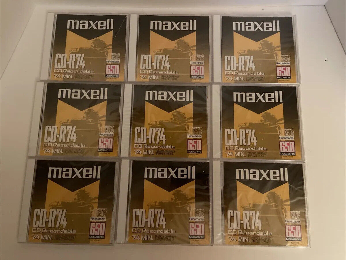 Lot of 9 Maxell CD-R74 CD Recordable 74 Minute 650 Megabyte Brand New Sealed