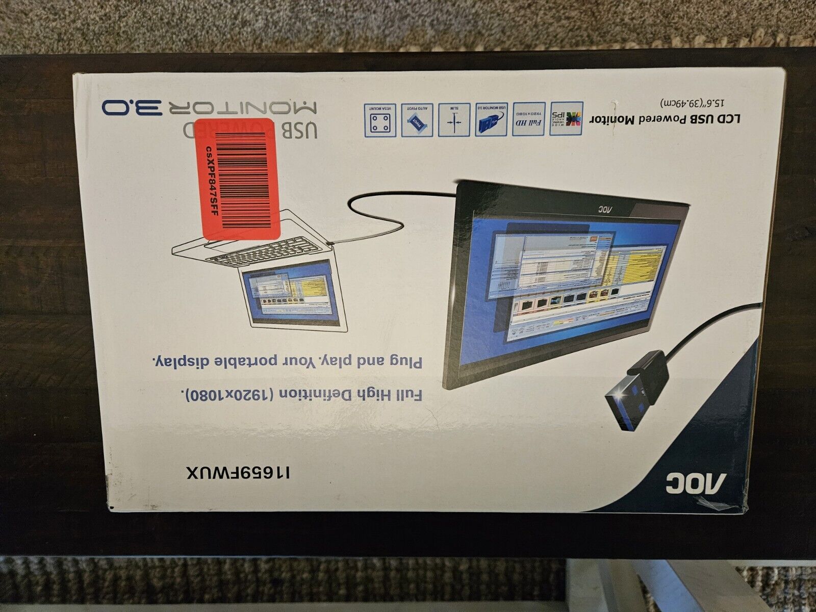New AOC I1659FWUX USB Powered IPS LCD Portable Monitor 3.0 15.6\