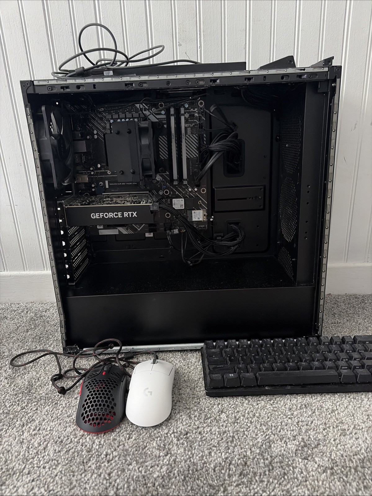 G Pro Super Lite Mouse, Razer Wired Keyboard, Hyper X Mouse,  And HP OMEN PC