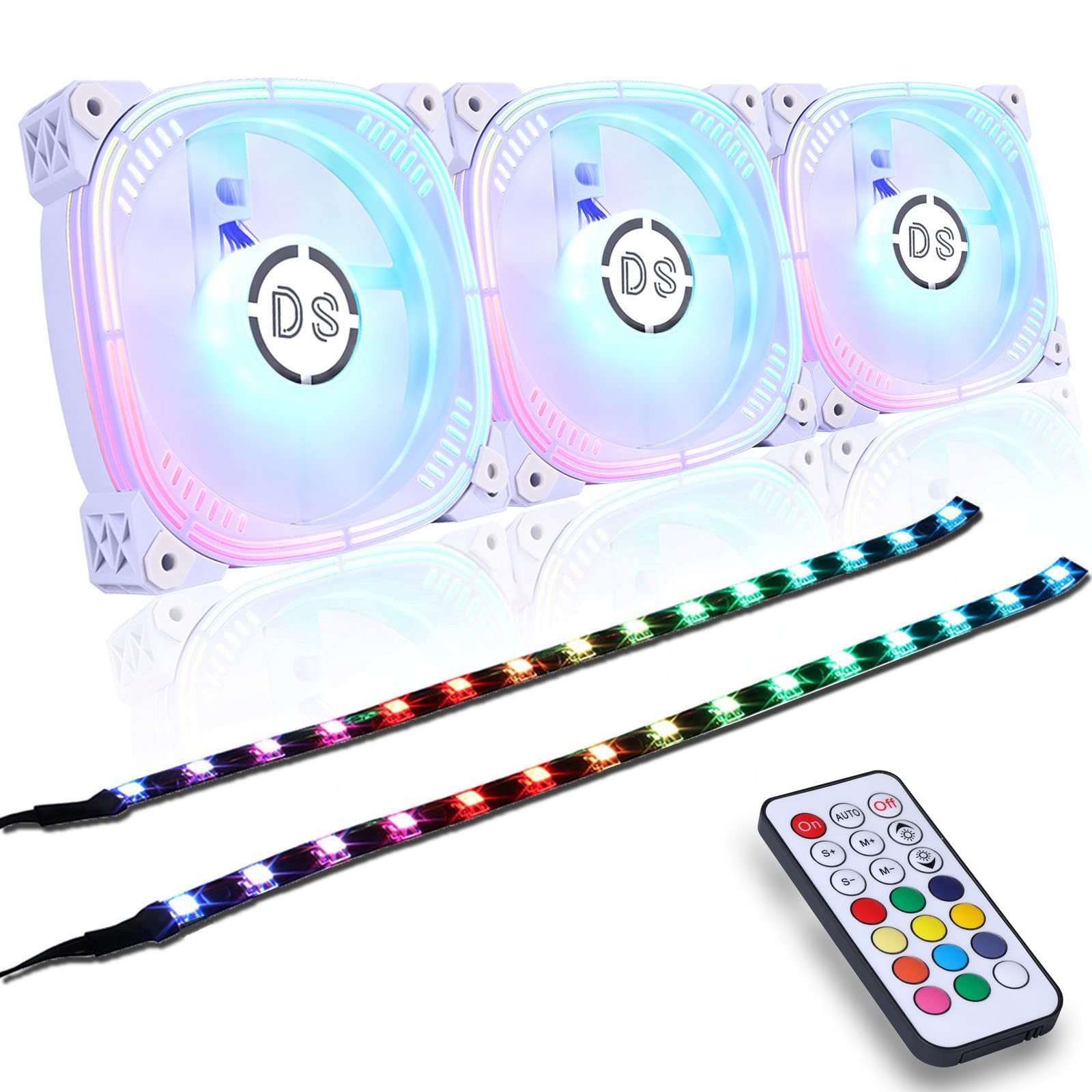 DS 120MM White PC Case Fans, RGB LED Fan with Controller for Computer Case, C...