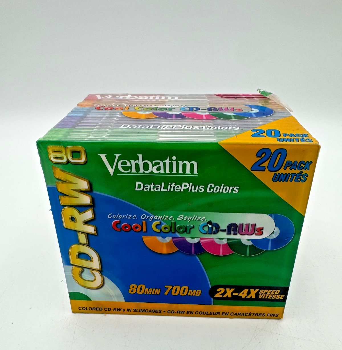 SEALED Verbatim DataLifePlus Colors CD-RW 700MB 80 Min 2X-4X 20 Pack Slim Cases