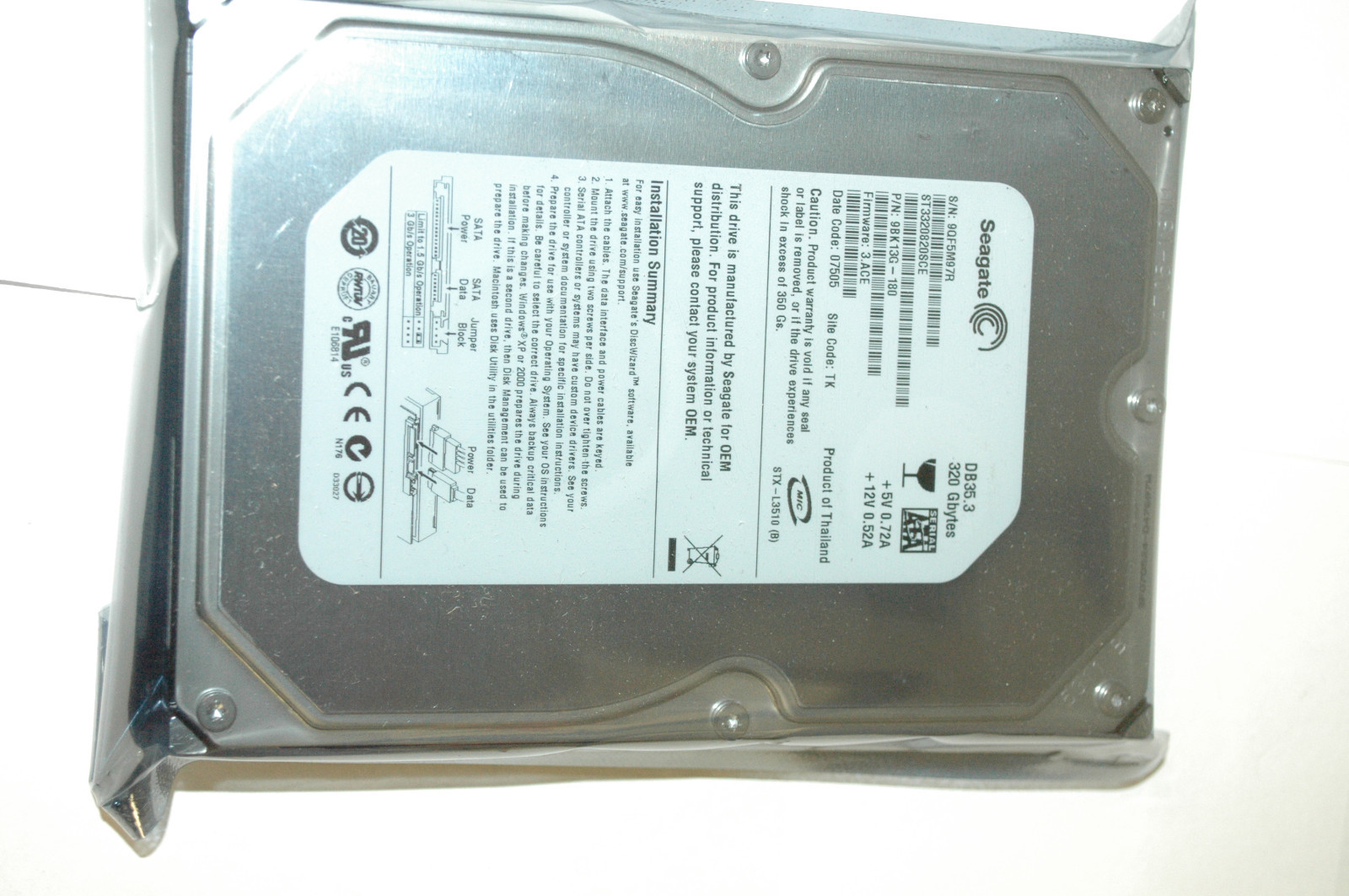 Seagate ST3320820SCE P/N: 9BK13G-180 F/W: 3.ACE 320GB WU