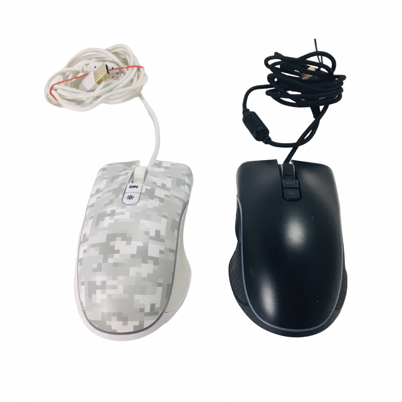 Onn Wired USB Gaming Mouse 6 ft Cable Adjustable  Lot of (2) - Gray Camo & Black