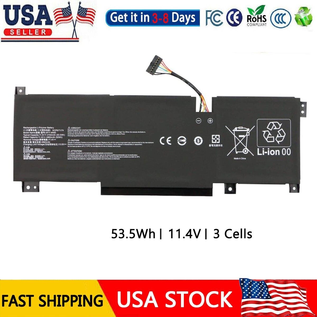 BTY-M492 Battery For MSI Pulse GL66 GL76 Katana GF66 Sword 15 A11U WF66 53.5Wh