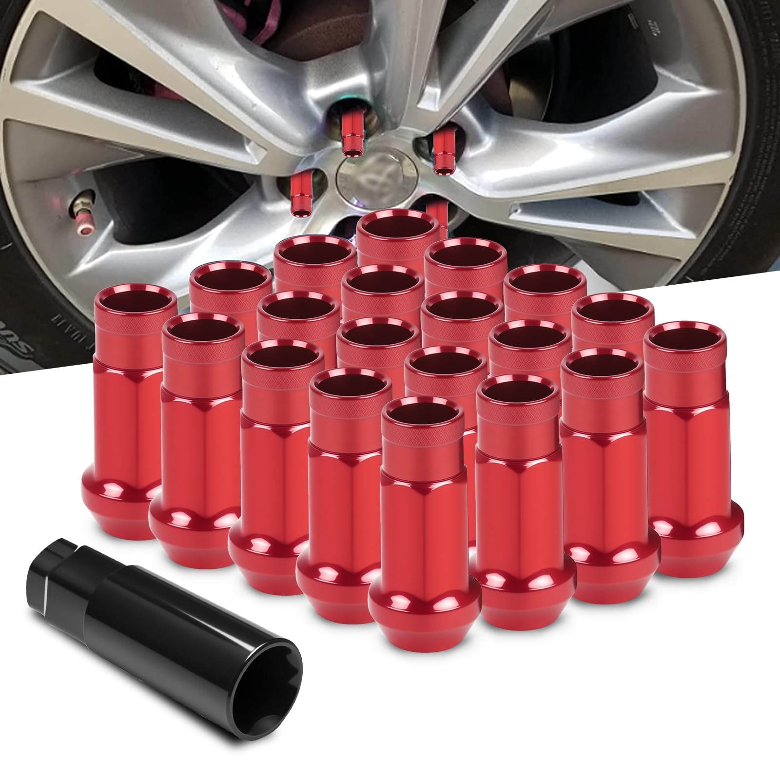 WENJTP Lug Nuts 12x1.5 Red 20pc
