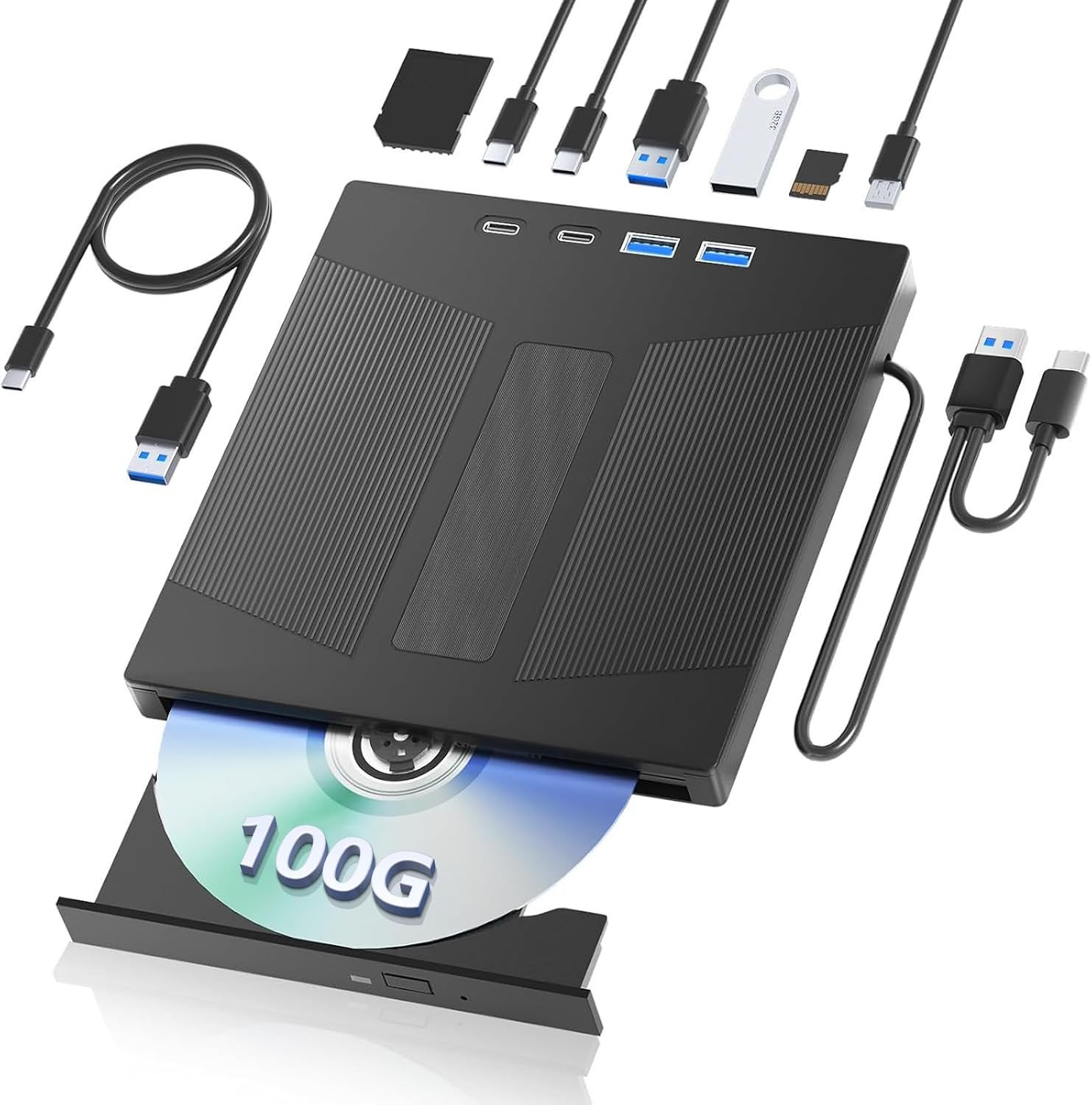 7-In-1 External Blu Ray Drive Support 100G and 3D Disc R/W for PC | USB 3.0