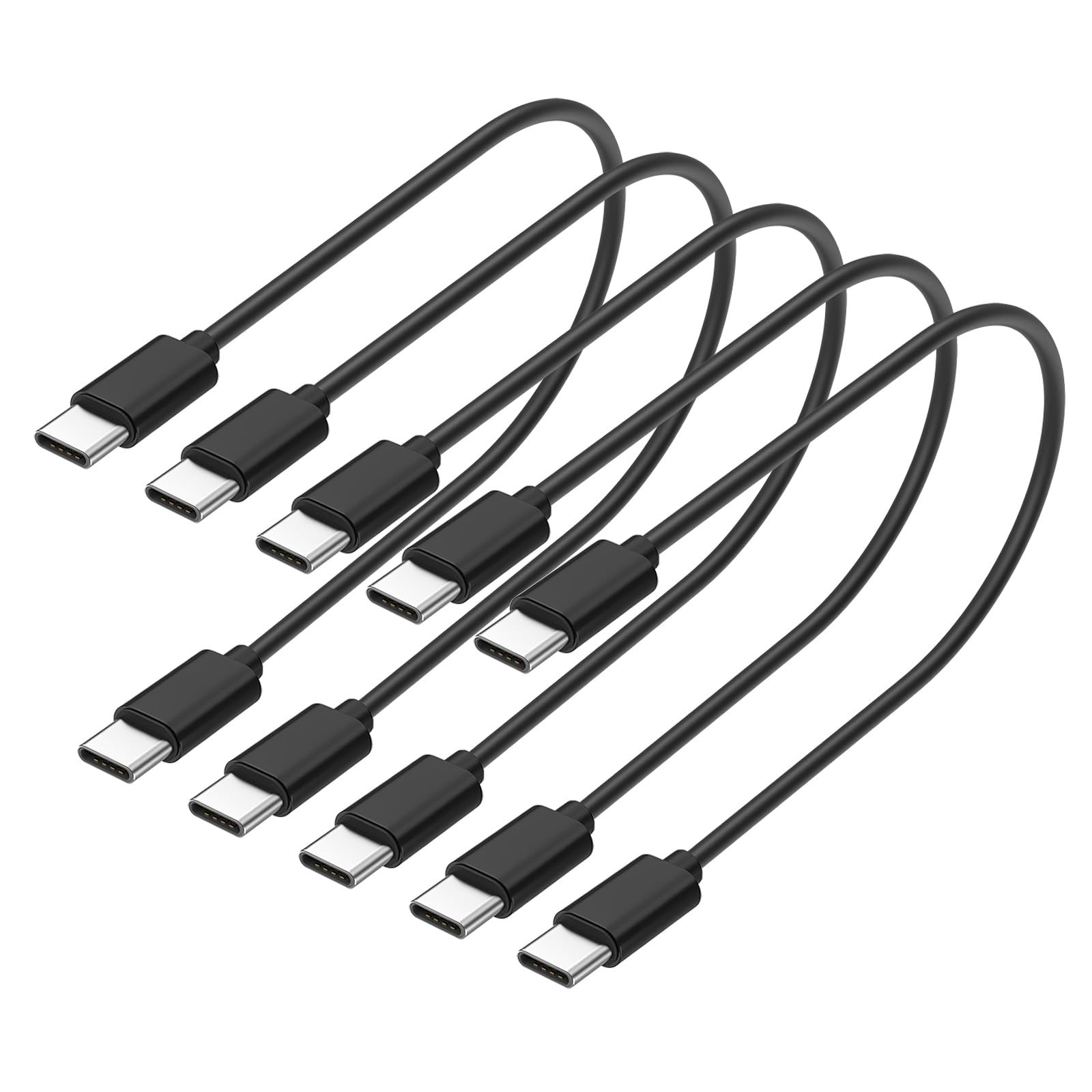 5-Pack USB C to C Bulk Charger Cable, Multipack 60W Fast Charge 1 Foot, Black
