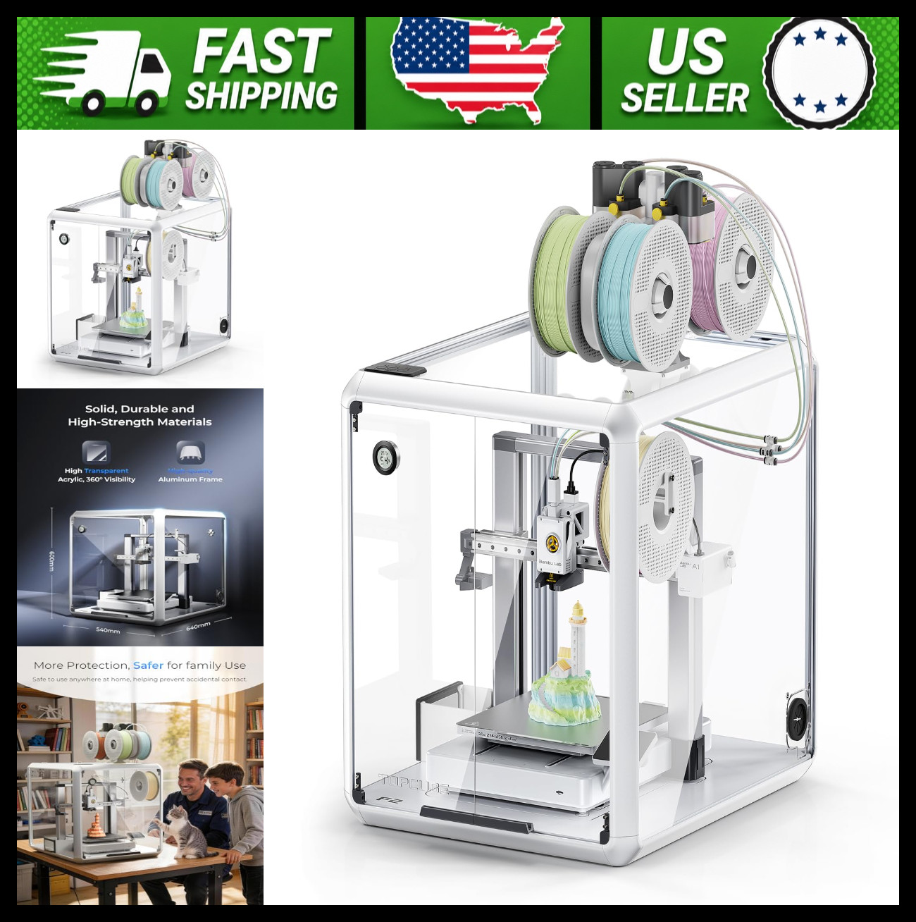 TOPCUBE 3D Printer Enclosure with Active Cooling for Bambu Lab Printers