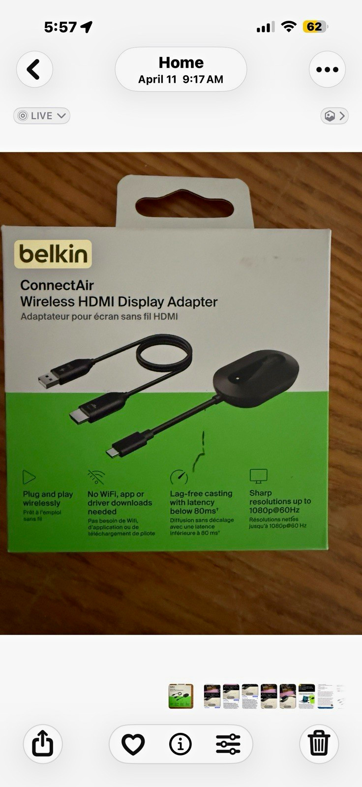 Belkin ConnectAir Wireless HDMI Display Adapter USB-C to HDMI 1080p@60Hz Black