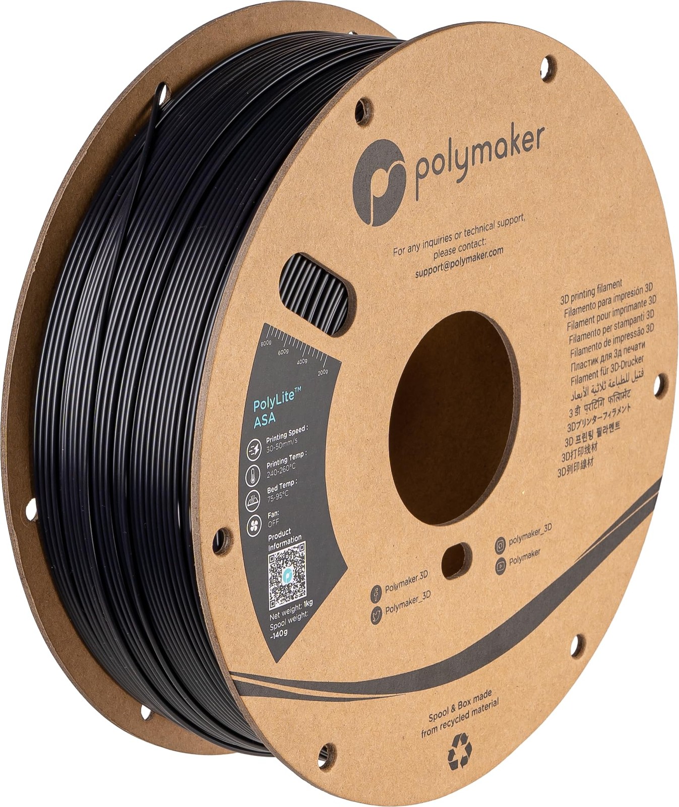 Polymaker ASA Filament 1.75mm Black 1KG, UV & Weather Resistant