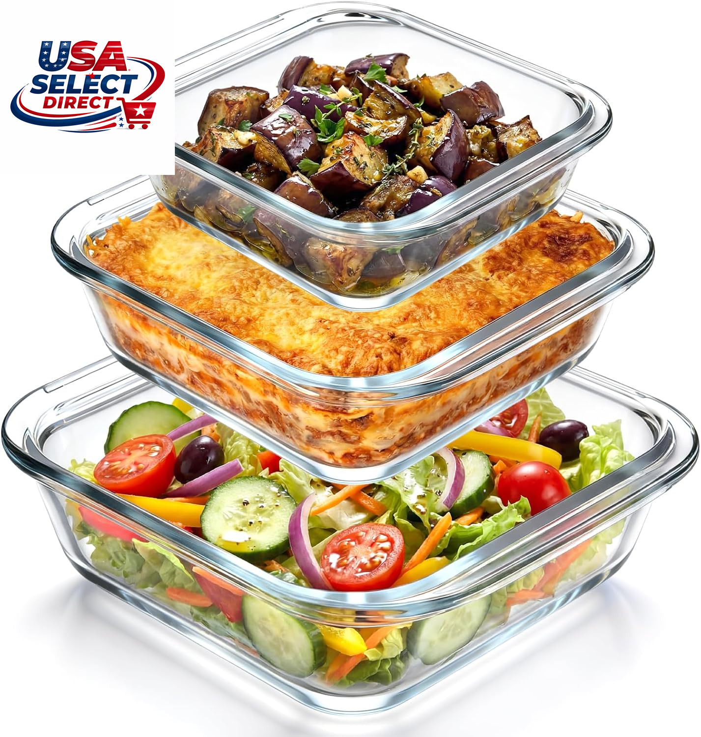 3 Pcs Glass Baking Dish Set 8x8 7x7 6x6 Oven Microwave Safe