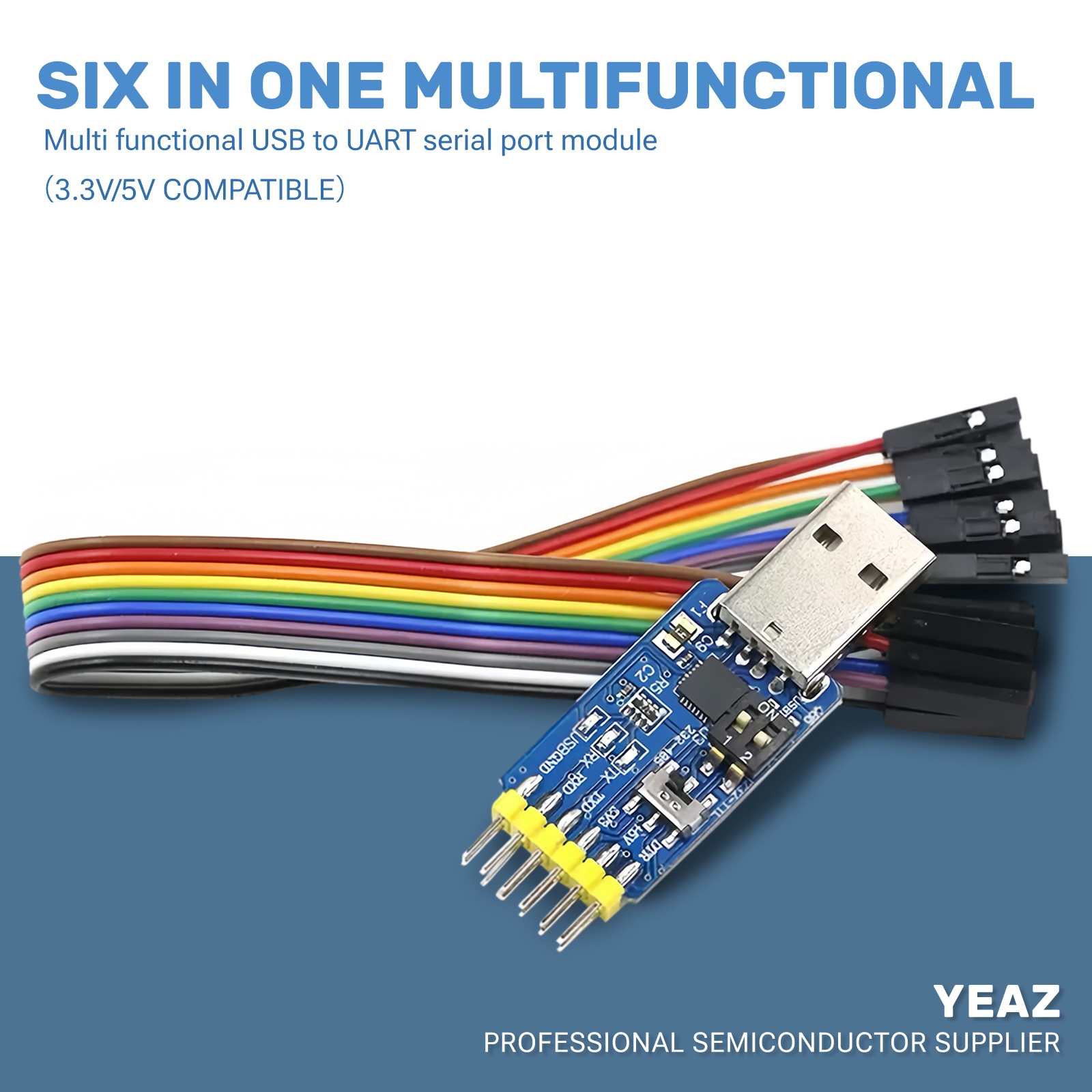 CP2102 6in1 USB to UART Serial Module - TTL 485 232 with Auto - Recovery Feature