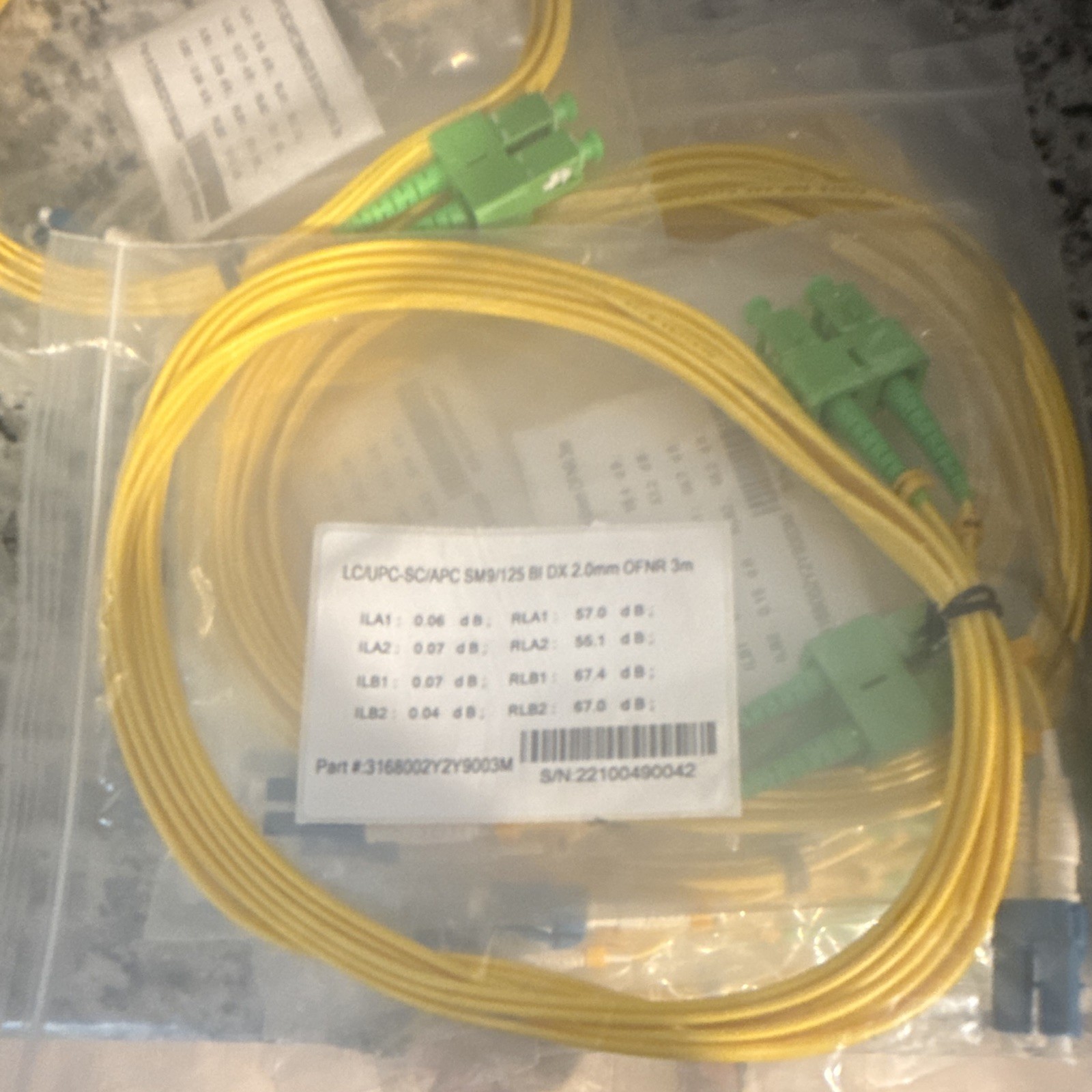 LC/UPC to SC/APC Single-Mode Duplex Fiber Optic Patch Cable 3m Yellow OFNR