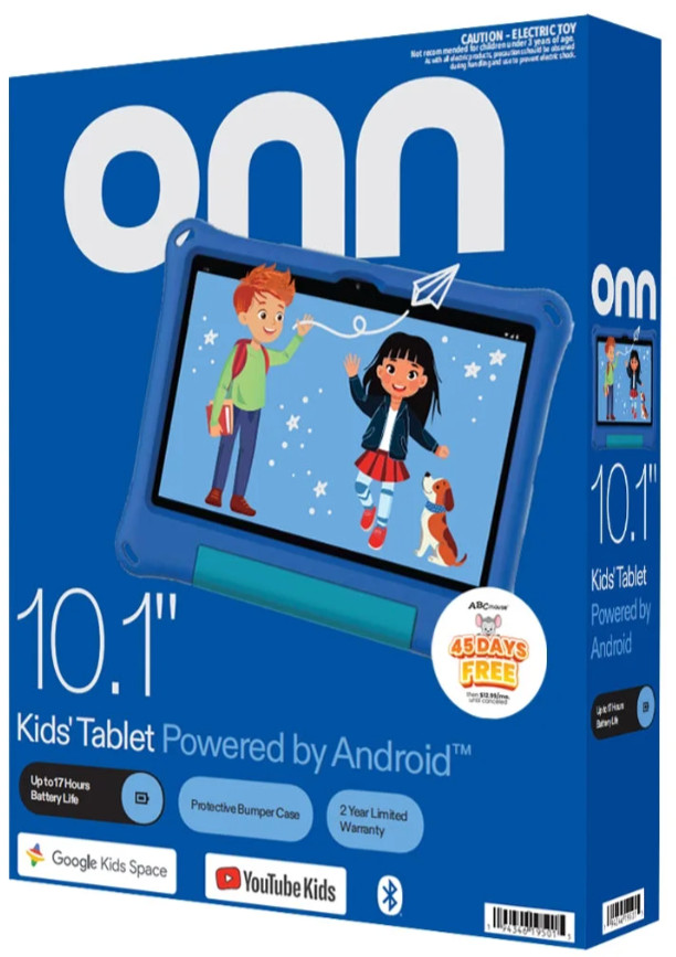 New onn 10.1" Kids Tablet 32GB 2024 Model Blue Bumper Sleeve and Stand Included