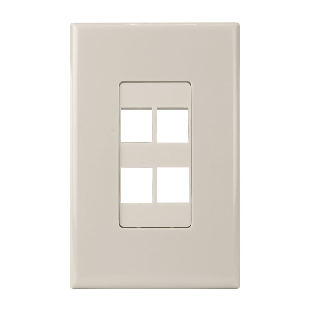 Construct Pro 4-Port Keystone Wall Plate with Screwless Face (Light Almond)