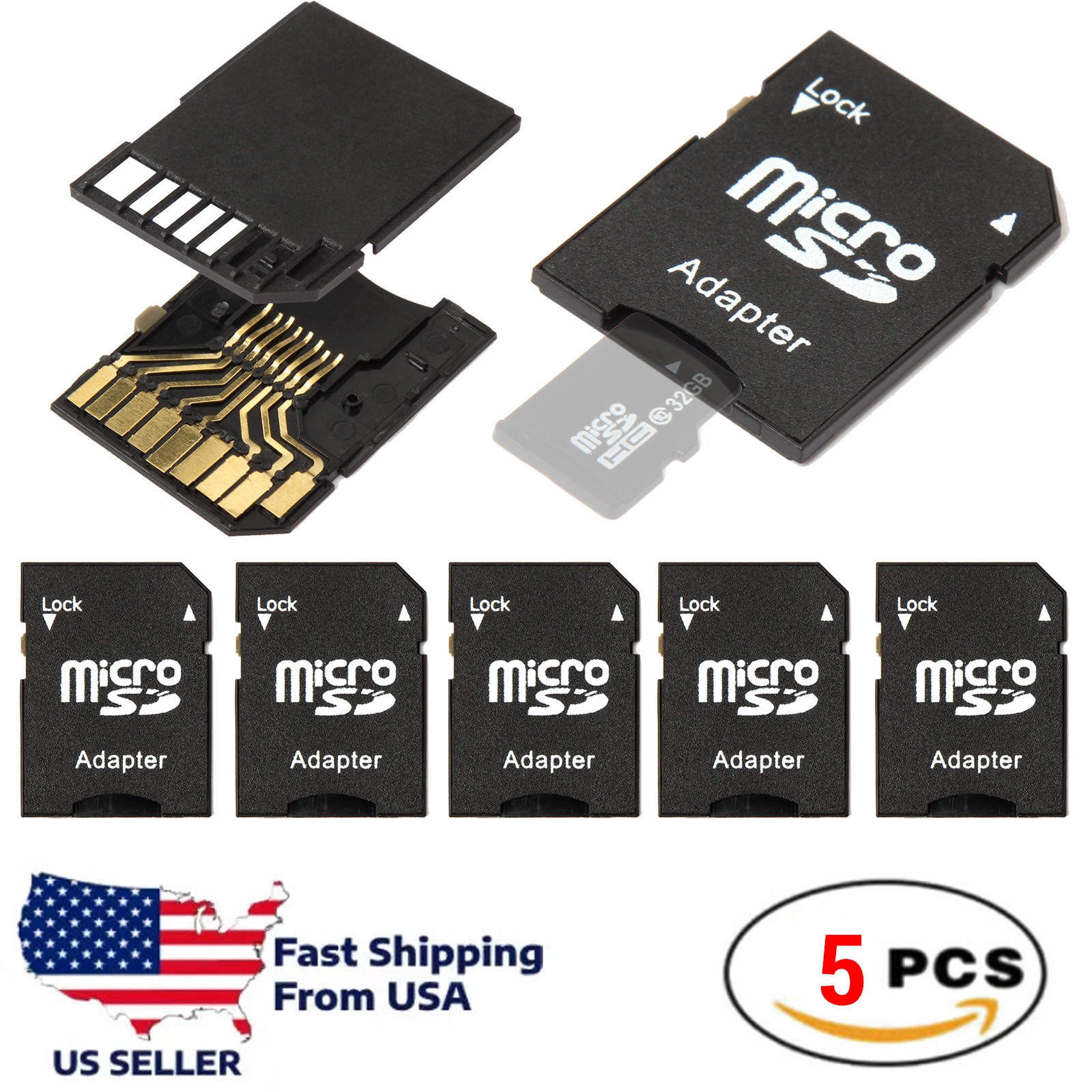 5PCS Micro SD Adapter TransFlash TF To SD SDHC Memory Card Adapter Converter NEW