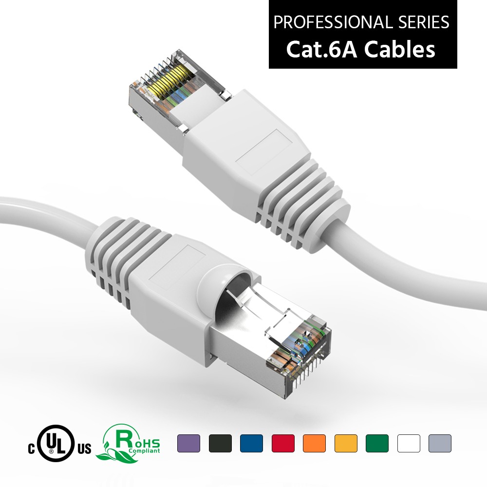 20 Pack of 10Ft CAT6A Shielded (SSTP) Ethernet Network Booted Cable White