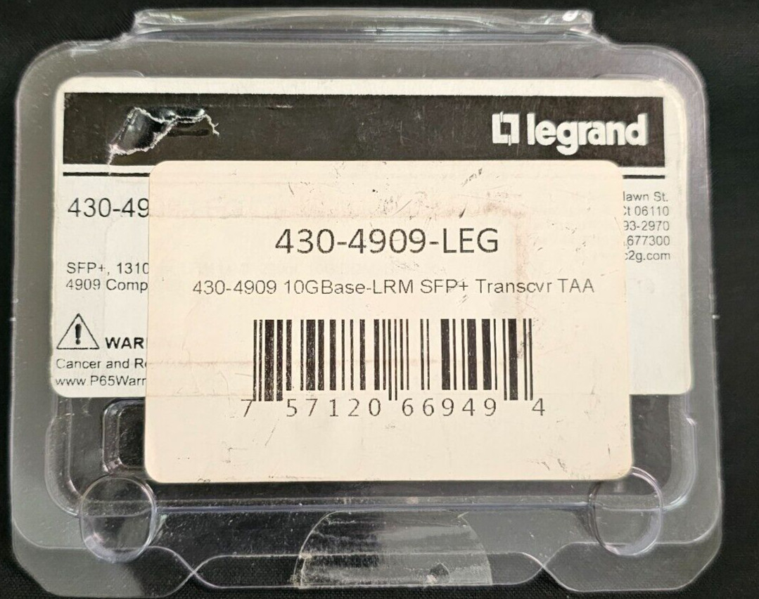 Legrand 430-4909-LEG Transceiver, 10GBase-LRM 10GbE SFP+, 1310nm, 220m NEW