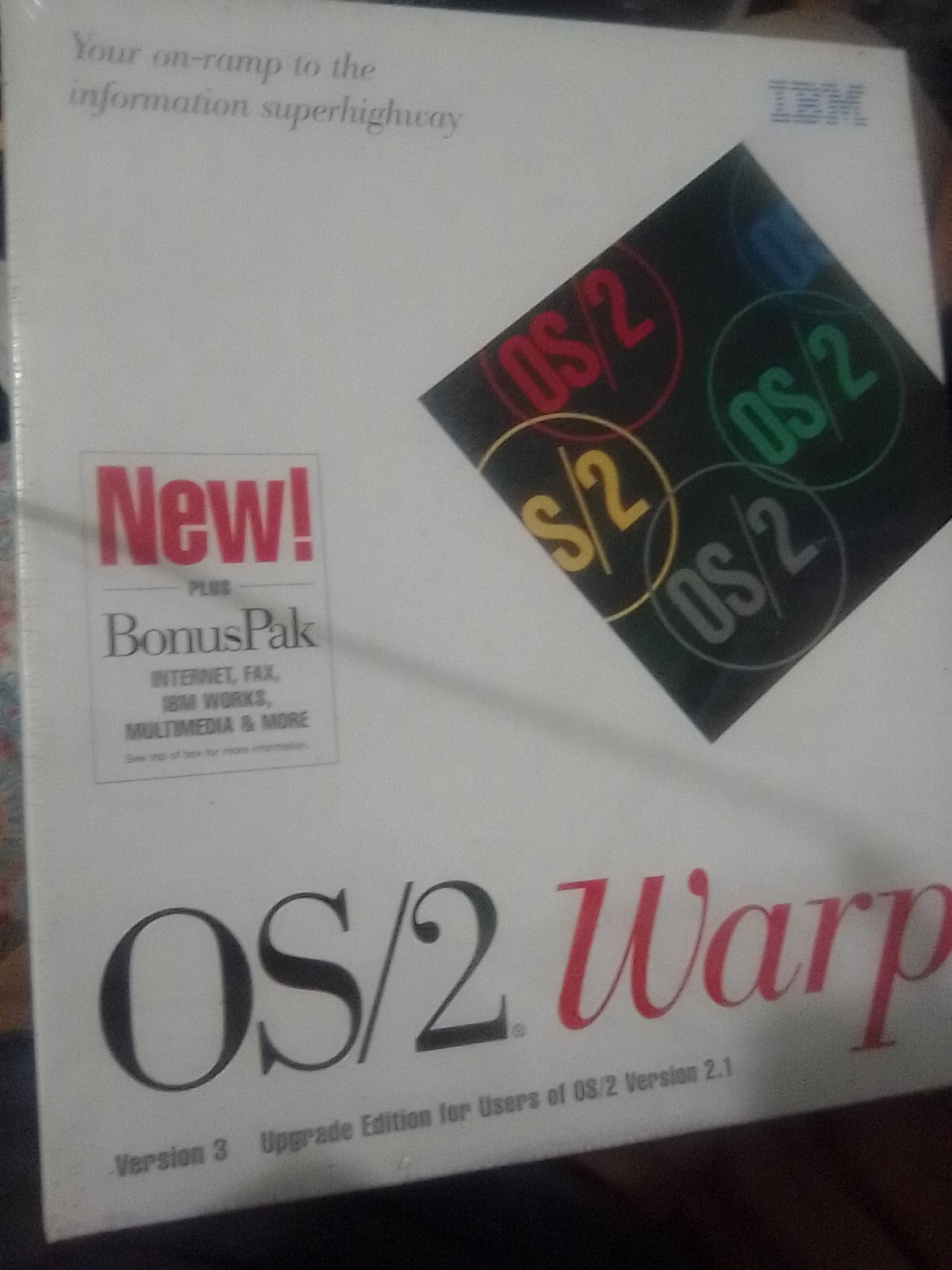 IBM OS/2 Warp Version 3 in Box w/ BonusPak - IBM CD ROM, 1994 - UNUSED