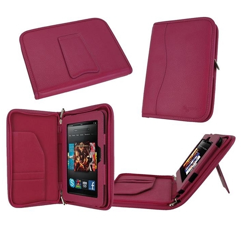 rooCASE for Amazon Kindle Fire HD 7" 2012 Executive Leather Case Magenta Lot C10