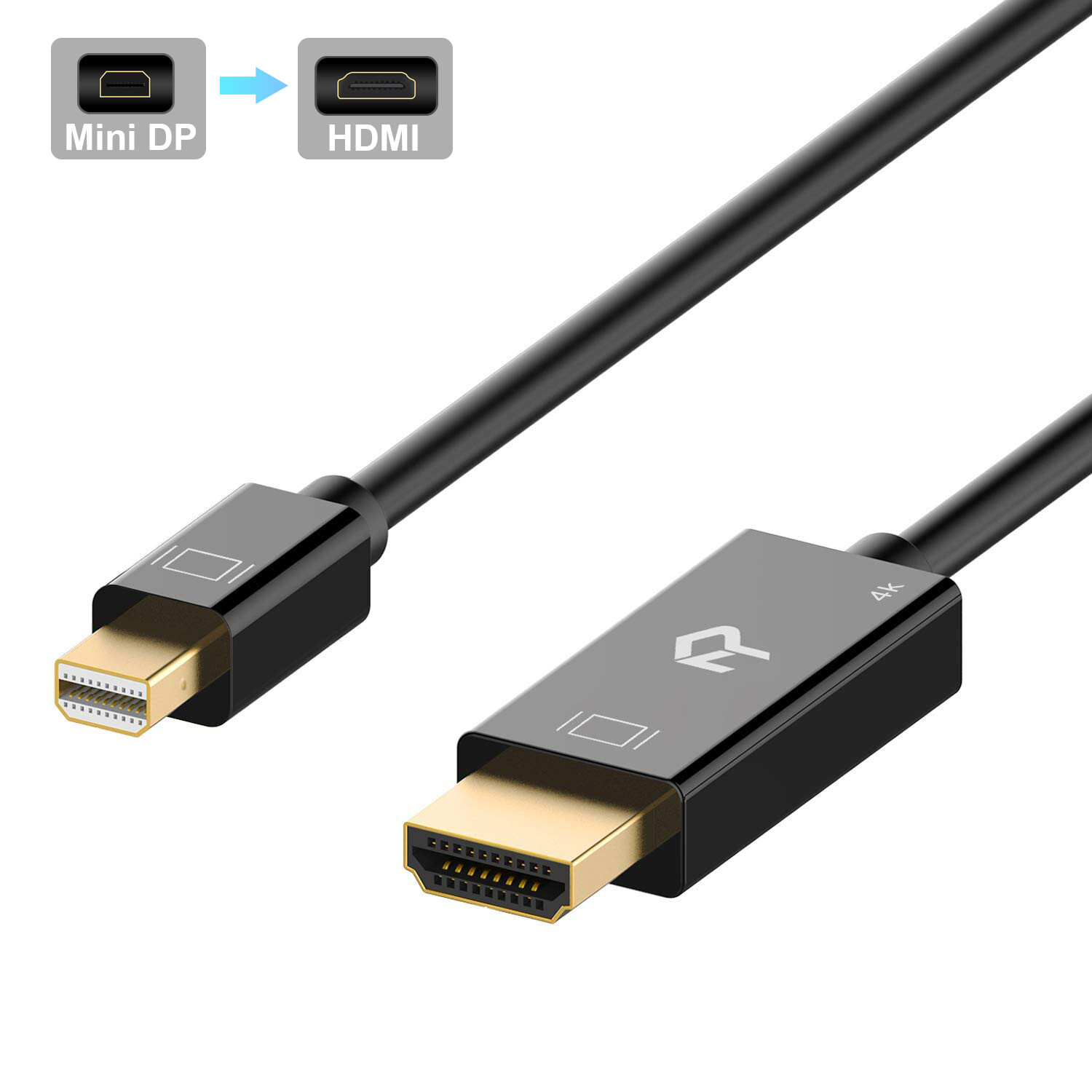 Rankie Mini DisplayPort (Mini DP) to HDMI Cable, 4K Ready, 6 Feet