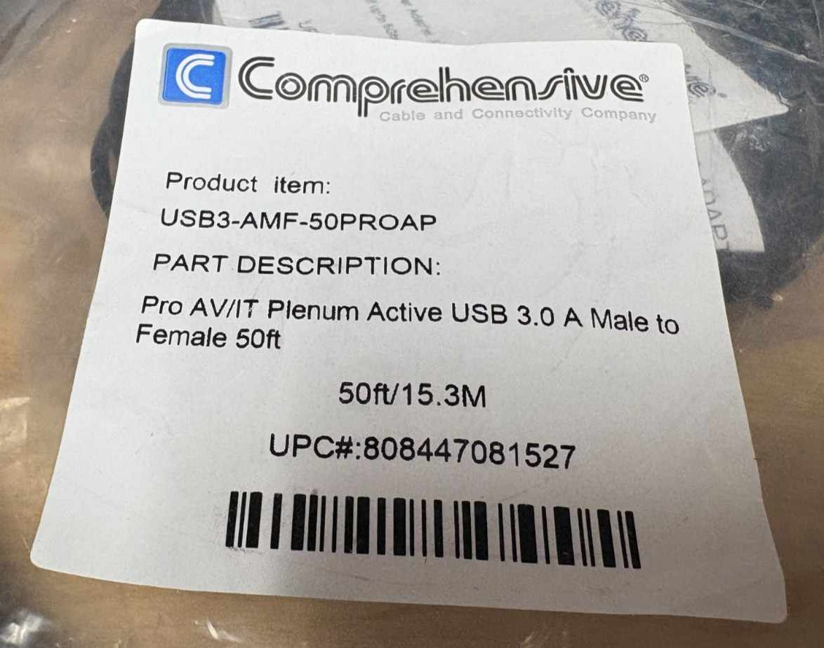 Comprehensive Pro AV/IT Plenum USB-A 3.0 Extension Cable (P/N: USB3AMF50PROAP)