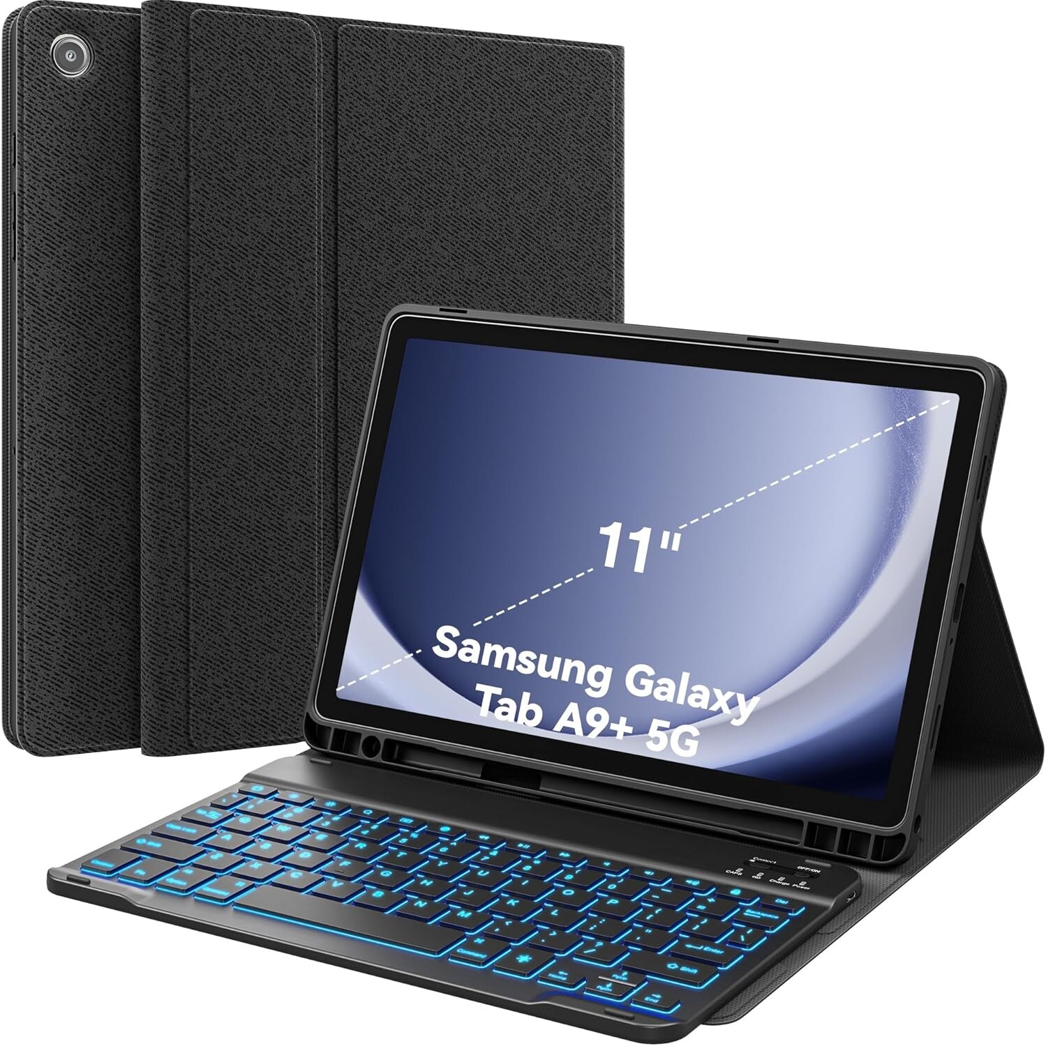 CHESONA LIGHTUP KEYBOARD CASE FOR SAMSUNG GALAXY W PENCIL HOLDER SLIM FOLIO BLK