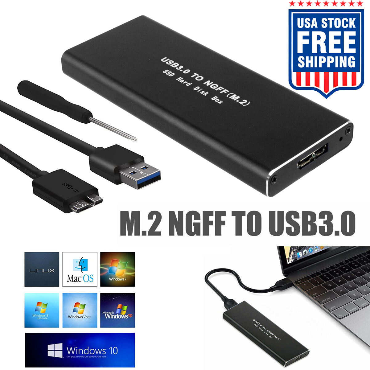 M.2 SATA SSD to USB 3.0 External SSD Reader Converter Adapter Enclosure US.
