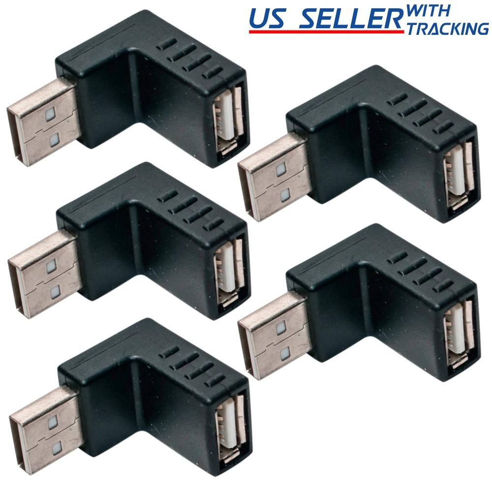 (5 pack) Right Angle USB Male Down Facing Female Extension Connector 5x