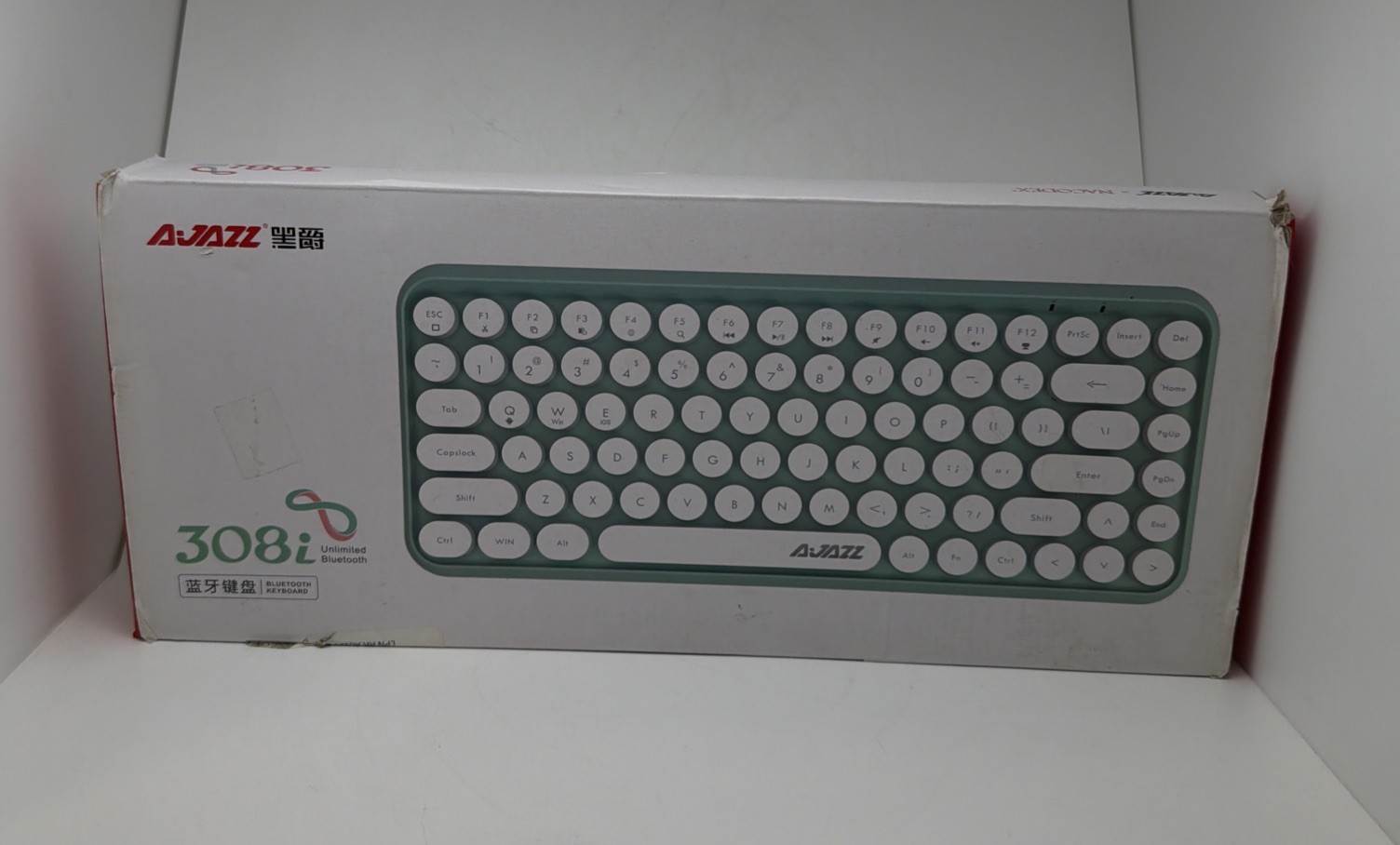 Ajazz 308i Black Round Key Cap Design Smart Power Saving Bluetooth Keyboard-BLUE