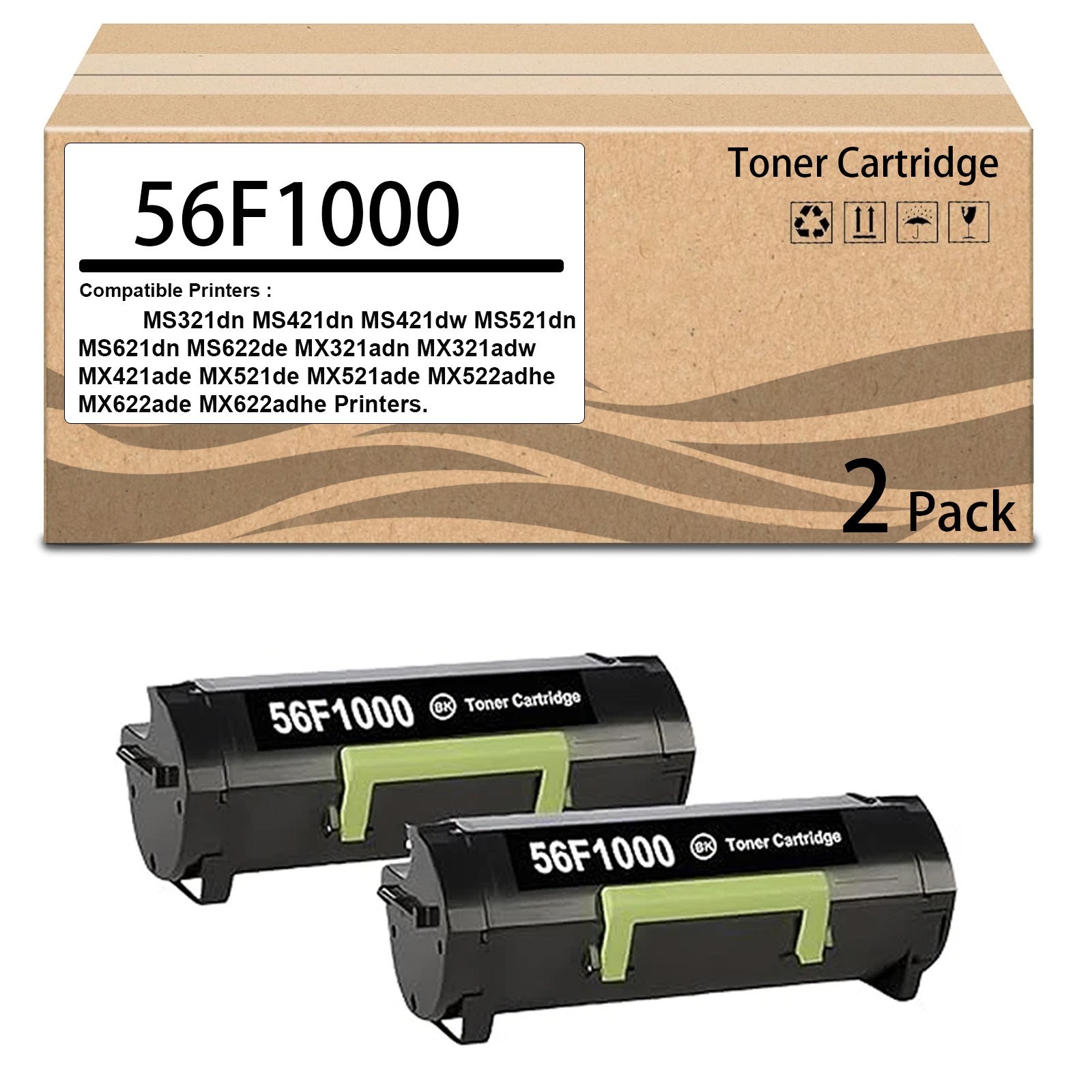 2 Pack 56F1000 Toner Cartridge Replacement for MS321dn MS421dn MS421dw MS521dn