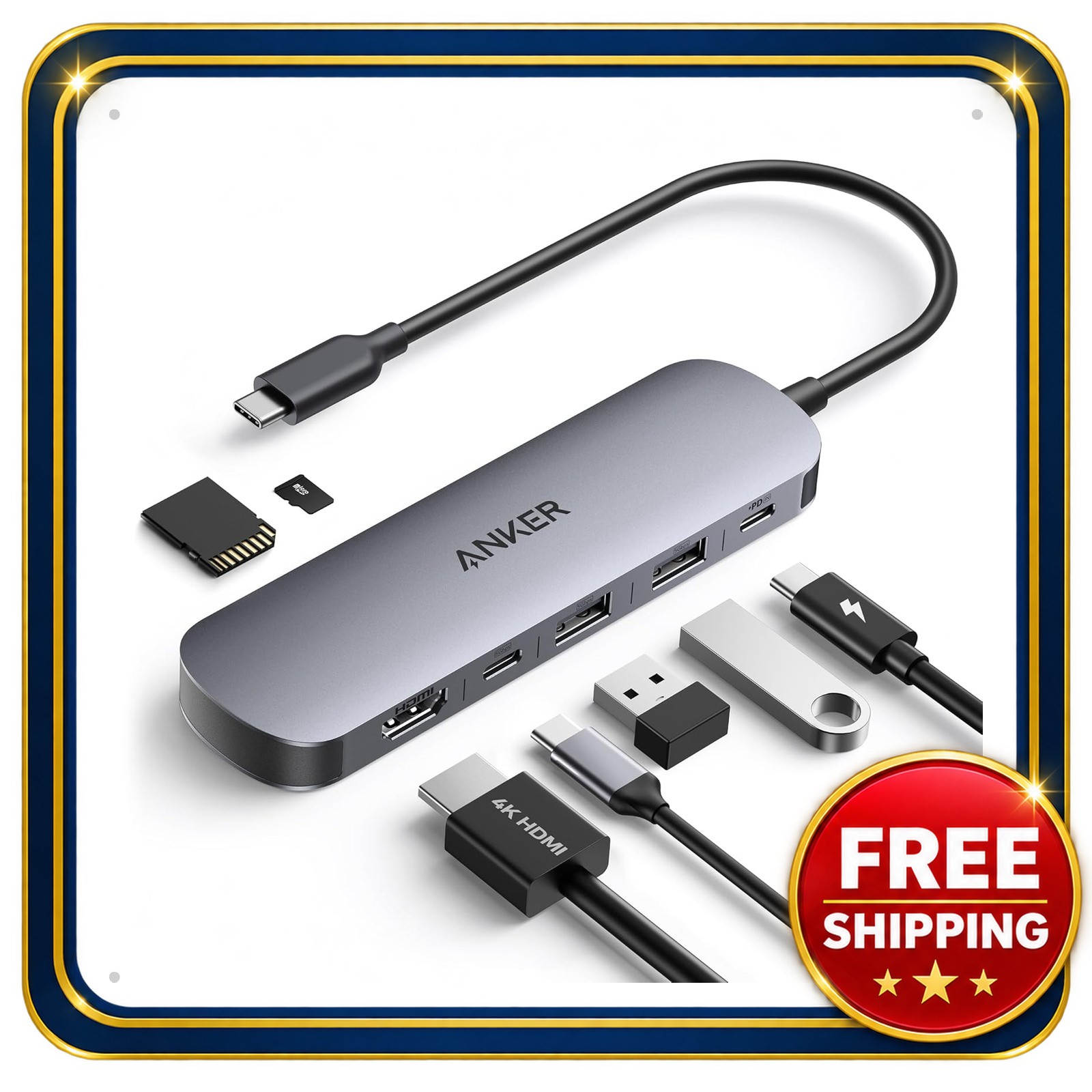 USB-C Hub 7-in-1 with HDMI SD TF Card Slots and 85W Charging