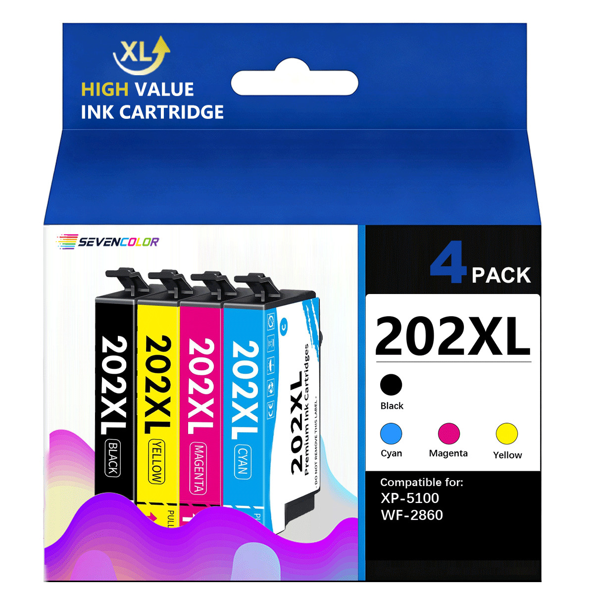 4Pack High Capacity Ink Cartridge 202XL Work for Espon XP-5100, WF-2860 Printers