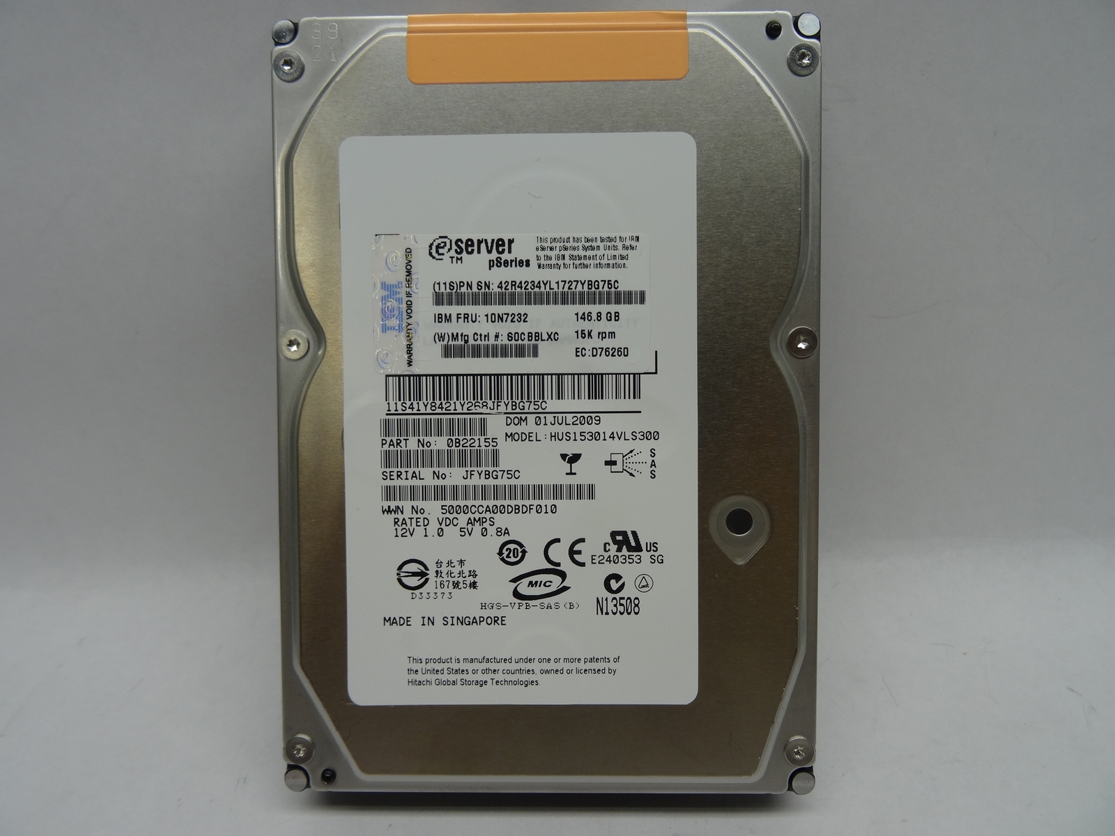 IBM 10N7232 3647 146.8GB 15K RPM SAS DISK DRIVE