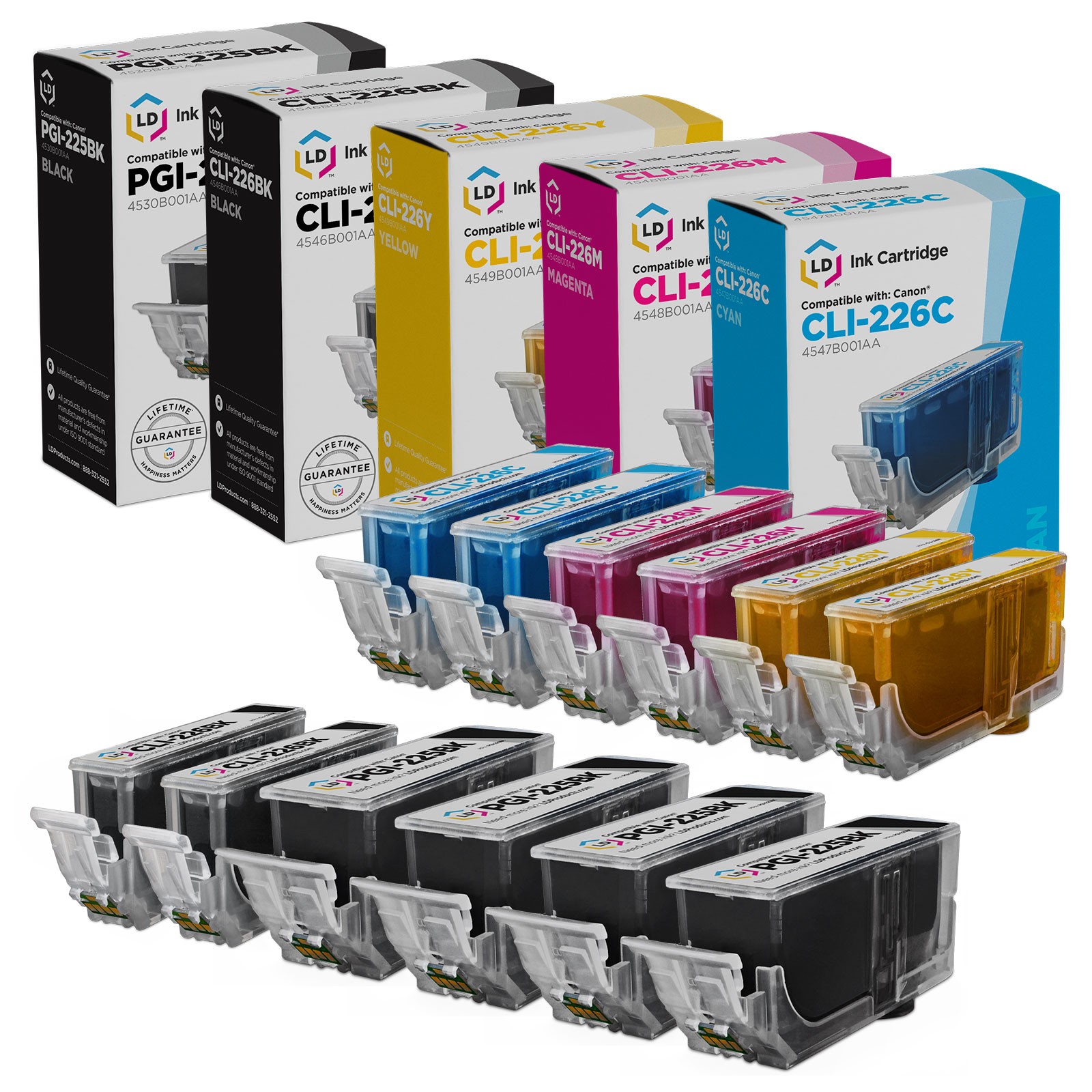 LD 12 Pack PGI225 CLI226 Black Color Ink Cartridge Set for Canon Printer
