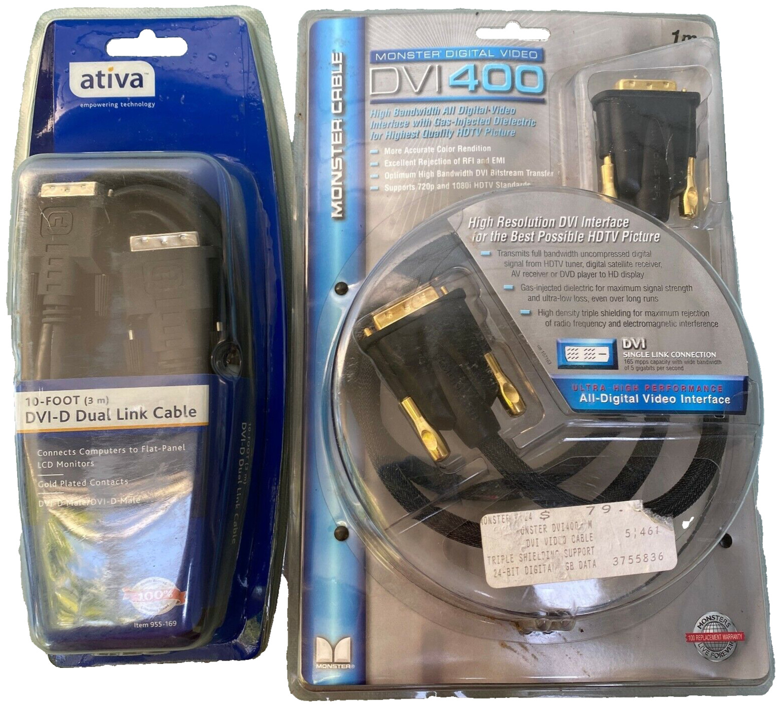 Ativa Monster DVI-D 400 Monitor AV Cable Dual Single Link 10’ 3.3’ HDTV LCD Male