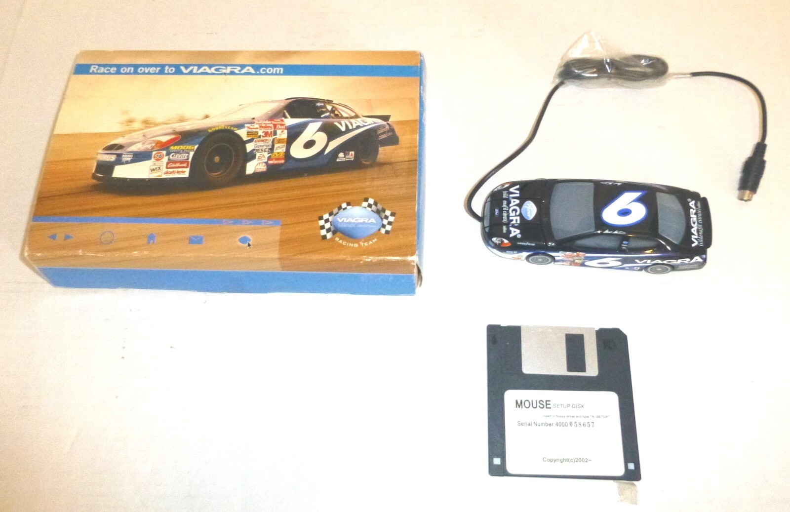 VTG Viagra Race Car #6 PS/2 Computer Mouse with Setup Disk & Box (2002) READ