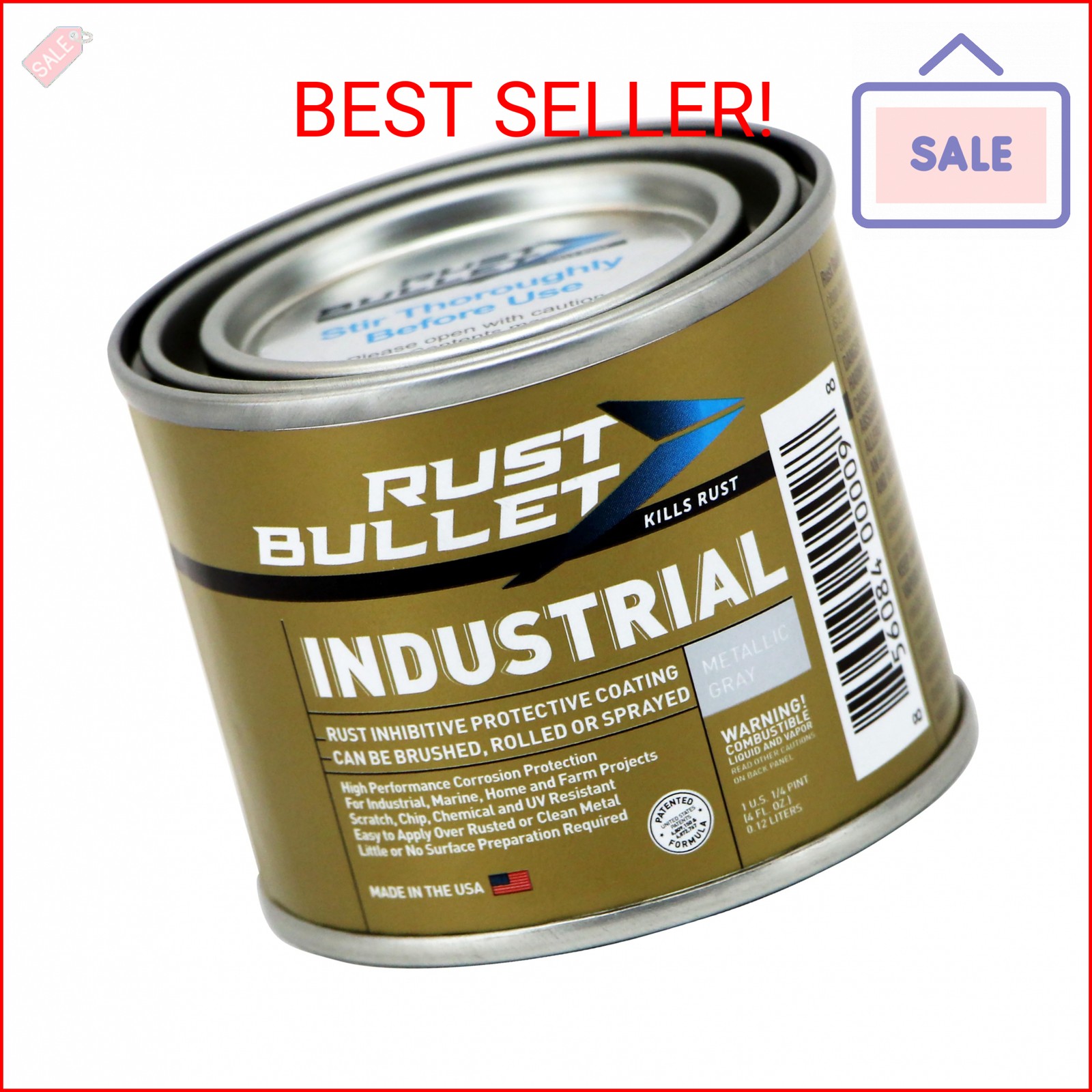 RUST BULLET Industrial - Metallic Gray - 1/4 Pint - Rust Preventative Coating fo