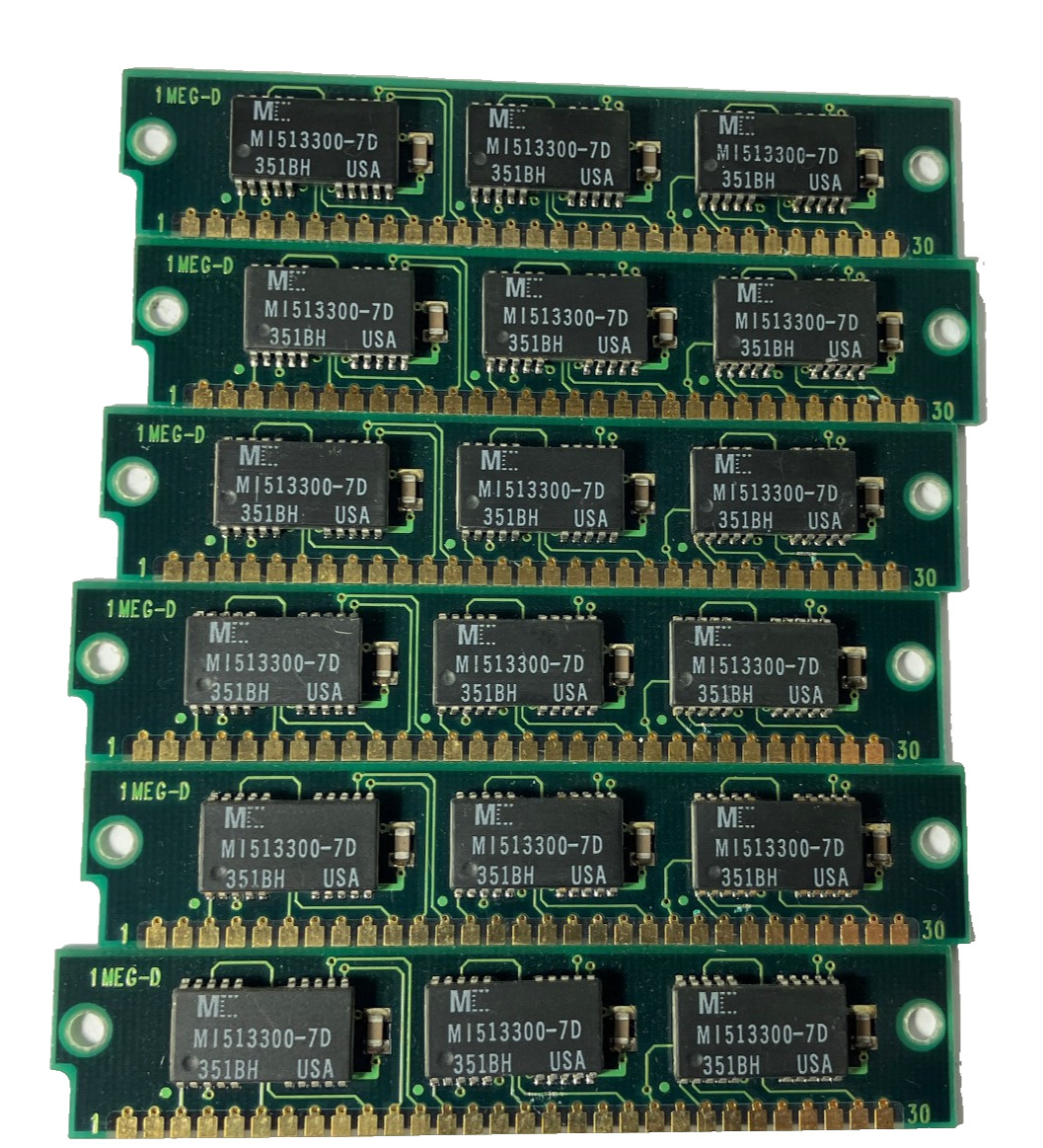 6x 1Mb 1MEG-D 30-Pin 3-Chip 70ns FPM SIMM Memory Module RAM 4MB Gold PC 286 386