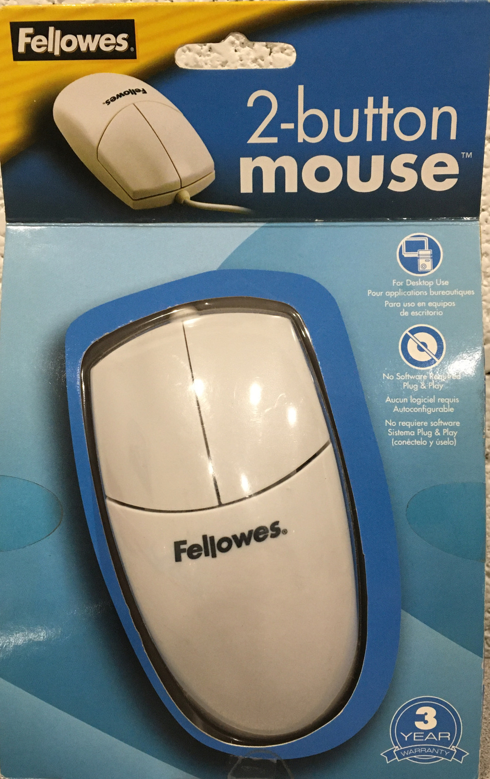 Fellowes 2-Button Mouse - White,  #98920 - New/Sealed