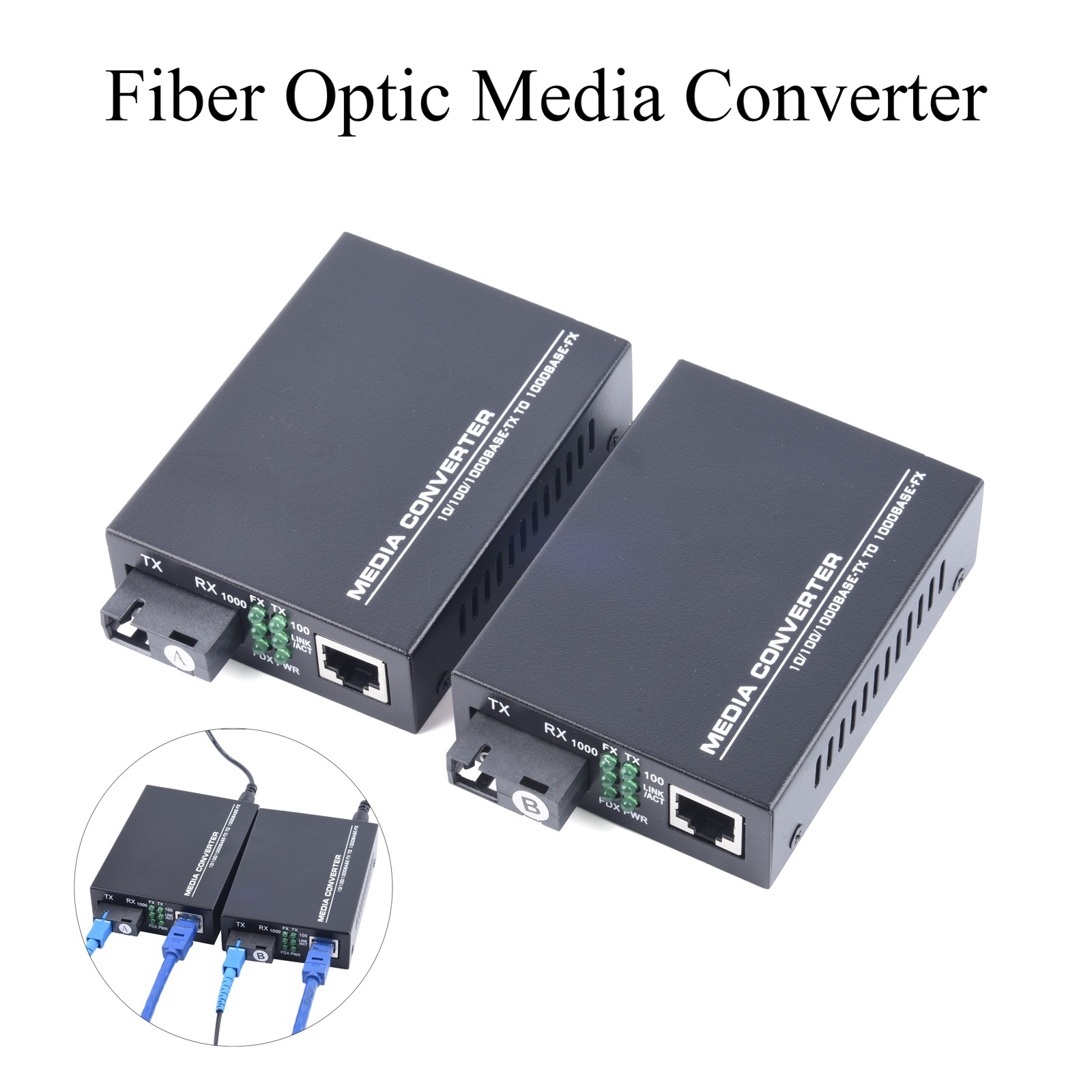 HTB-GS-03 Gigabit Fiber Media Converter Single Mode SC to RJ45 3km External Powe