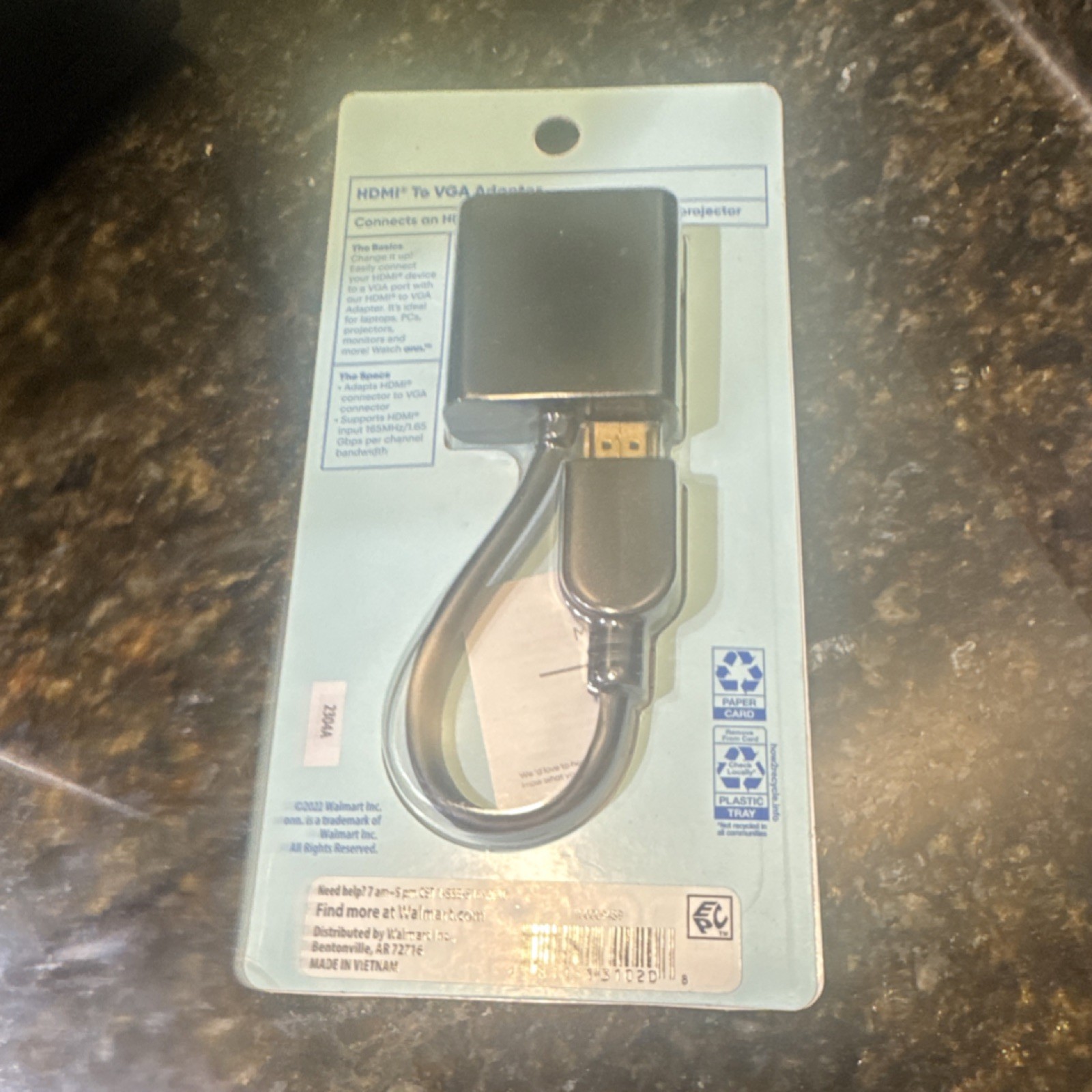 ONN HDMI to VGA Adapter, HDMI Male to VGA Female, 1ft, Black, ONA19AV030
