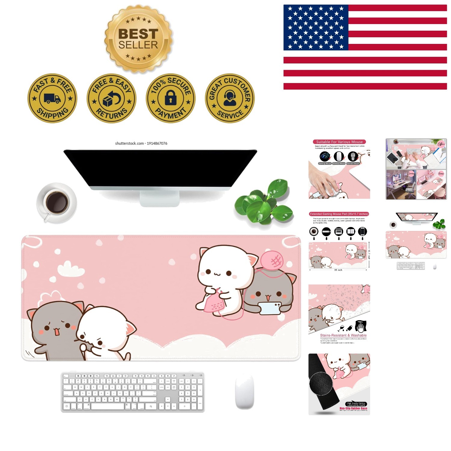 Extra-Large Kawaii Cat Mouse Pad - 35x15.7 Inch Gaming and Office Essential