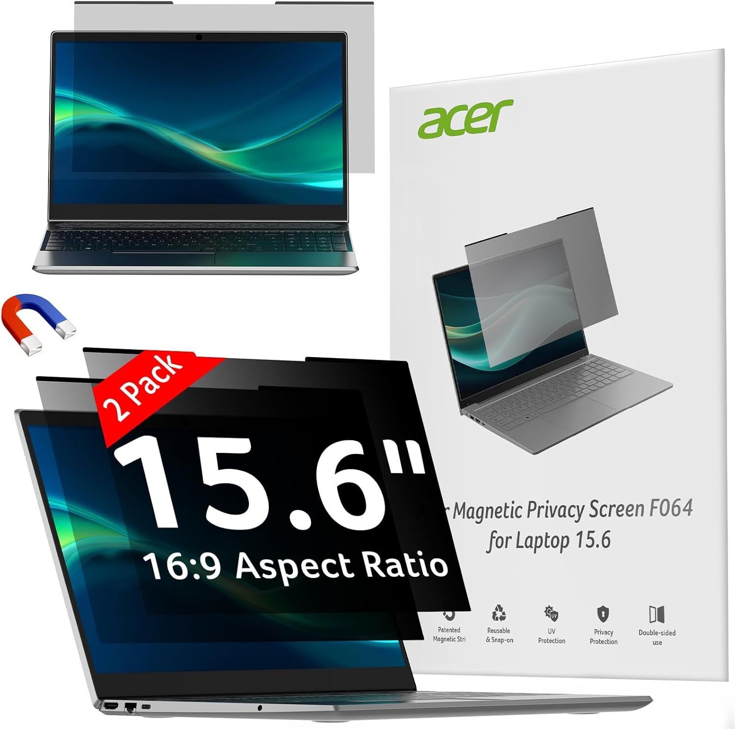 acer 2-Pack Laptop Privacy Screen for Laptop 15.6 Inch 16:9, Anti-Glare Protecto