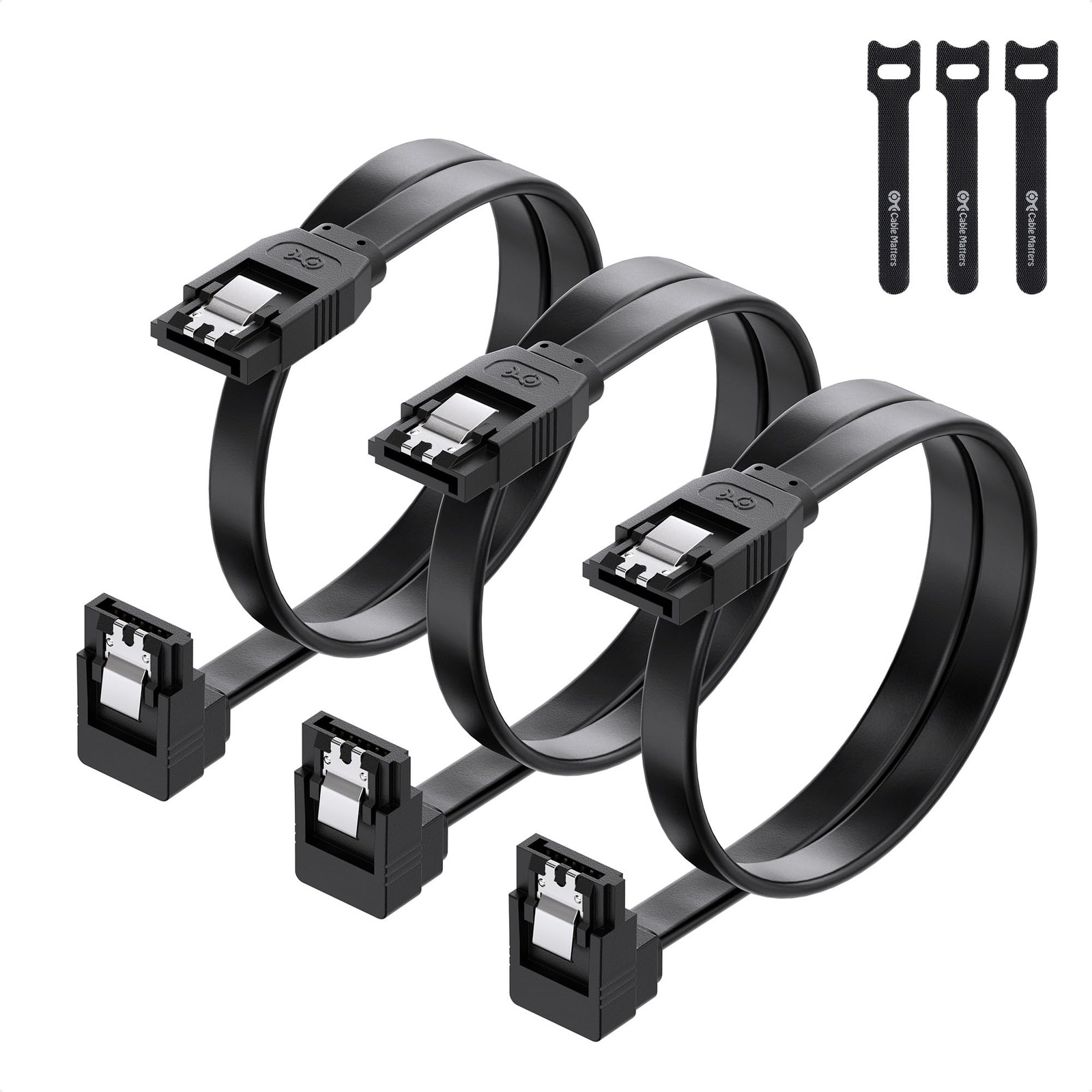 3-Pack 90 Degree SATA Cable - 18 Inch, SATA III 6Gbps Right Angle Data Cable for