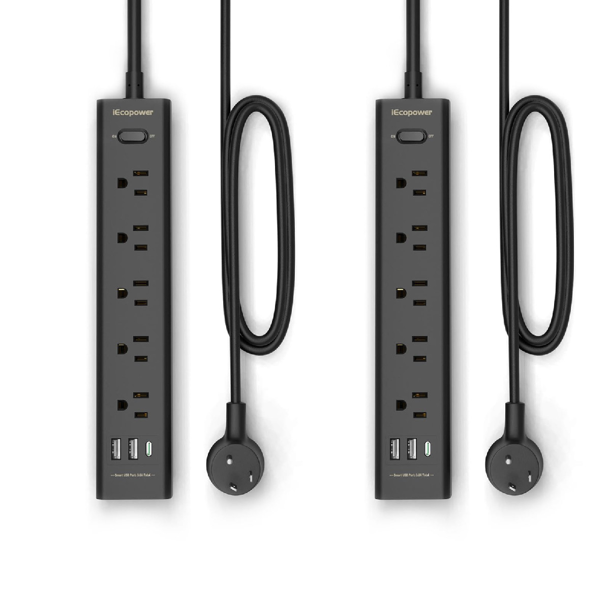 Iecopower 2 Pack Power Strip Surge Protector-5 Widely Spaced Outlets 3 Usb