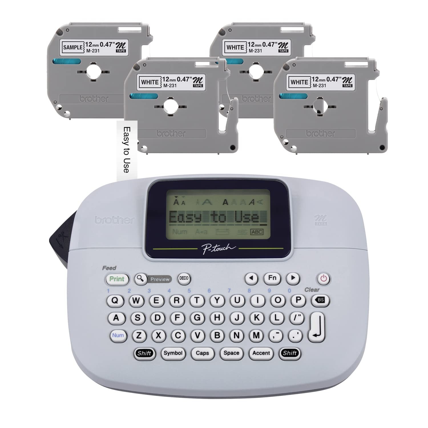 Best Brother PT-M95 P-Touch Monochrome Label Maker Bundle 4 Tapes Included,White