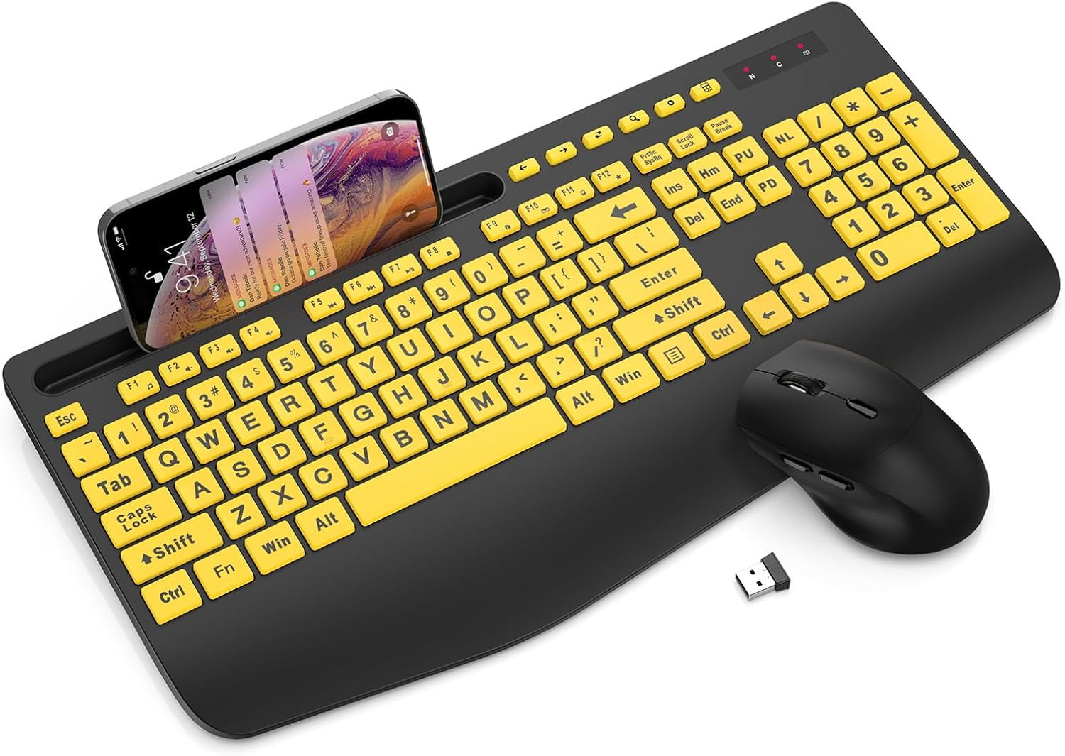 Wireless Keyboard and Mouse Combo - Large Print Ergonomic Keyboard with Wrist