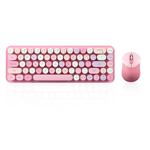 Perixx PERIDUO-802PK Bluetooth Wireless Mini Keyboard and Mouse Set Retro Round